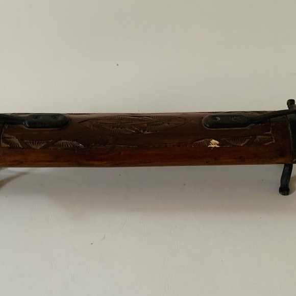 Vintage Hand Carved Wood and Brass Meat Carving Set Knife/Fork Made In India - Picture 5 of 9